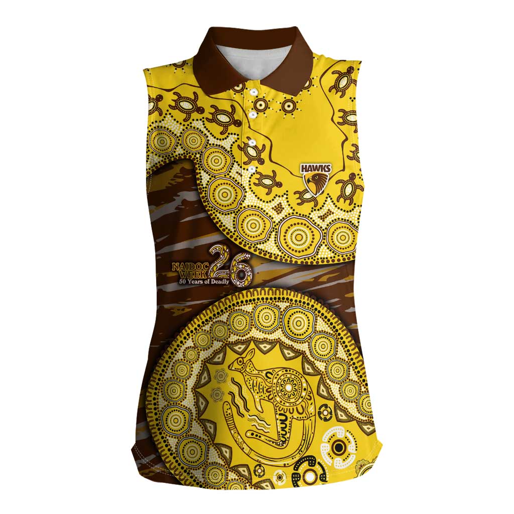 Hawthorn Hawks NAIDOC Week 2026 Women Sleeveless Polo Shirt Australian Aboriginal Dot Art Dreamtime Pattern Style