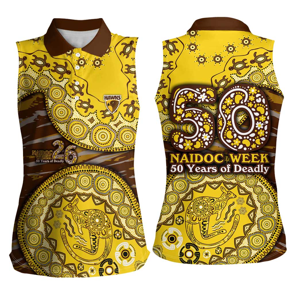 Hawthorn Hawks NAIDOC Week 2026 Women Sleeveless Polo Shirt Australian Aboriginal Dot Art Dreamtime Pattern Style