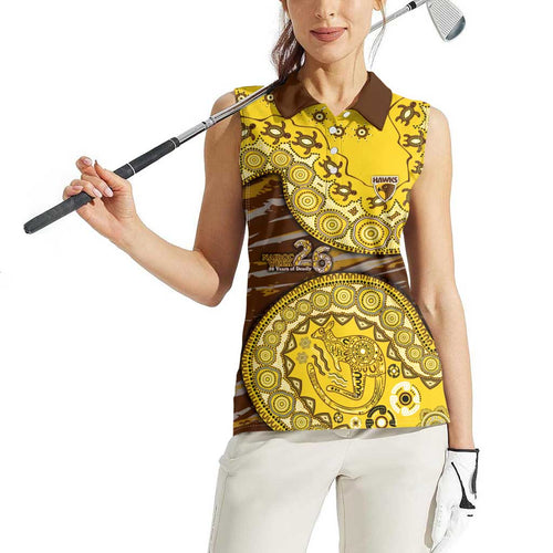 Hawthorn Hawks NAIDOC Week 2026 Women Sleeveless Polo Shirt Australian Aboriginal Dot Art Dreamtime Pattern Style