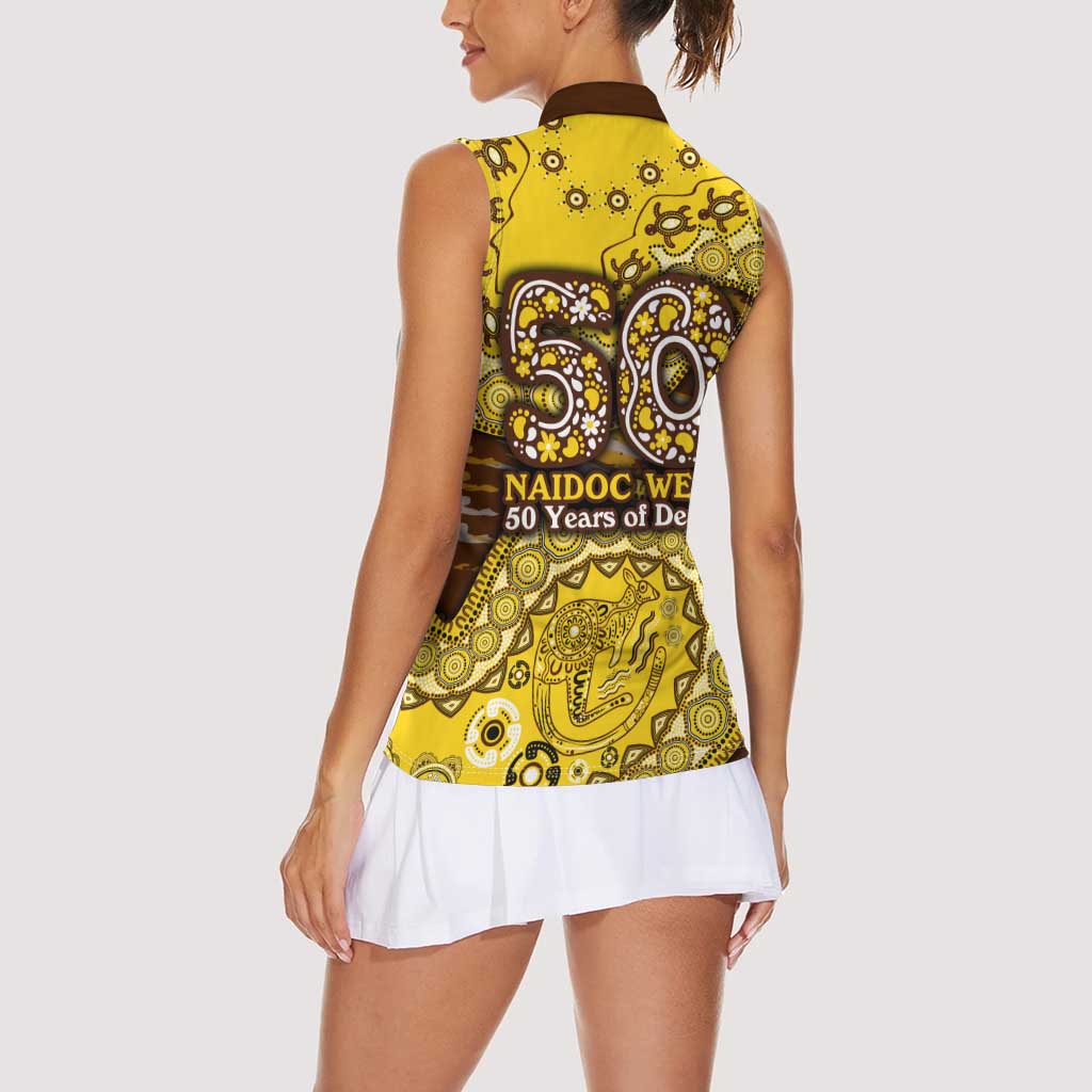 Hawthorn Hawks NAIDOC Week 2026 Women Sleeveless Polo Shirt Australian Aboriginal Dot Art Dreamtime Pattern Style