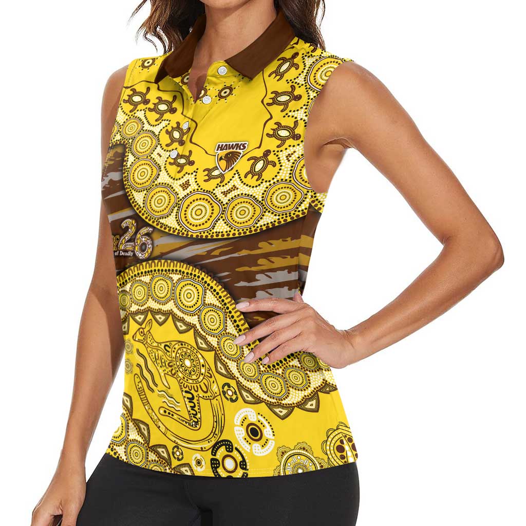 Hawthorn Hawks NAIDOC Week 2026 Women Sleeveless Polo Shirt Australian Aboriginal Dot Art Dreamtime Pattern Style