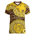 Hawthorn Hawks NAIDOC Week 2026 Women V-Neck T-Shirt Australian Aboriginal Dot Art Dreamtime Pattern Style