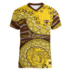 Hawthorn Hawks NAIDOC Week 2026 Women V-Neck T-Shirt Australian Aboriginal Dot Art Dreamtime Pattern Style