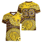 Hawthorn Hawks NAIDOC Week 2026 Women V-Neck T-Shirt Australian Aboriginal Dot Art Dreamtime Pattern Style