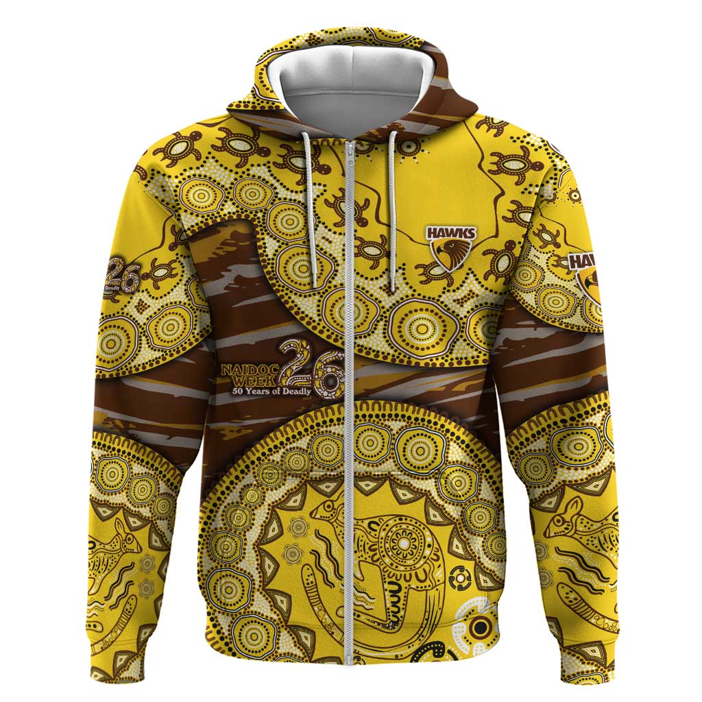 Hawthorn Hawks NAIDOC Week 2026 Zip Hoodie Australian Aboriginal Dot Art Dreamtime Pattern Style