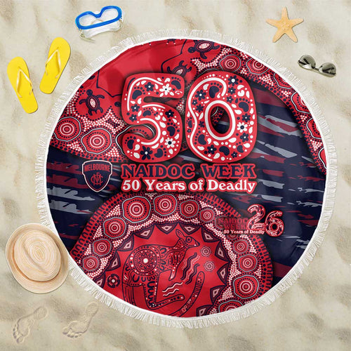 Melbourne Demons NAIDOC Week 2026 Beach Blanket Australian Aboriginal Dot Art Dreamtime Pattern Style