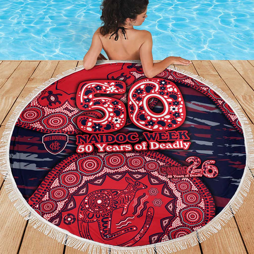 Melbourne Demons NAIDOC Week 2026 Beach Blanket Australian Aboriginal Dot Art Dreamtime Pattern Style