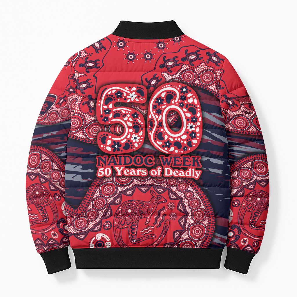 Melbourne Demons NAIDOC Week 2026 Bomber Puffer Jacket Australian Aboriginal Dot Art Dreamtime Pattern Style