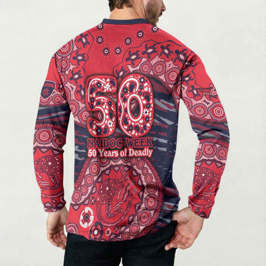 Melbourne Demons NAIDOC Week 2026 Button Sweatshirt Australian Aboriginal Dot Art Dreamtime Pattern Style