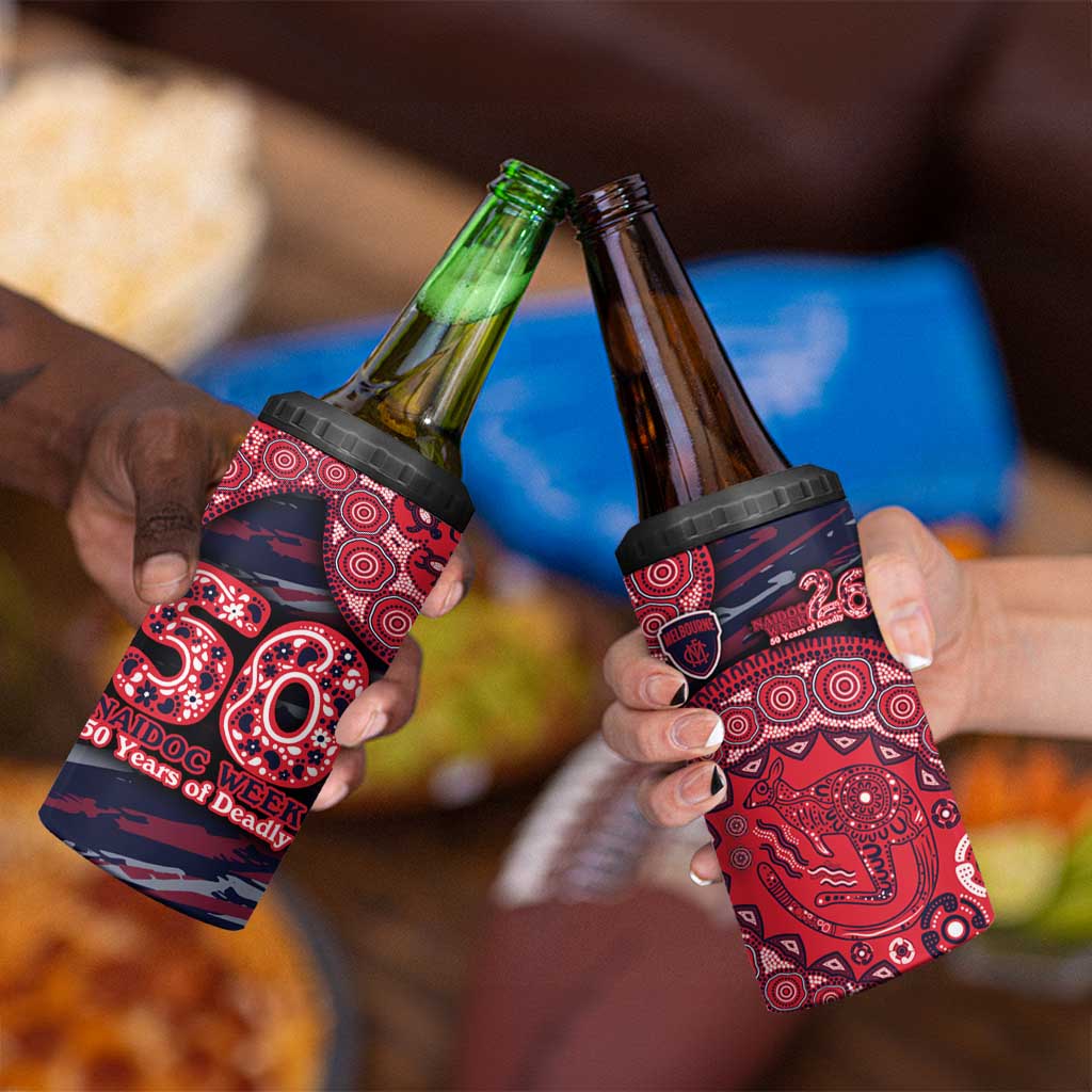 Melbourne Demons NAIDOC Week 2026 4 in 1 Can Cooler Tumbler Australian Aboriginal Dot Art Dreamtime Pattern Style