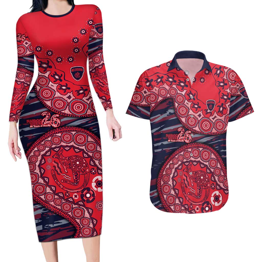 Melbourne Demons NAIDOC Week 2026 Couples Matching Long Sleeve Bodycon Dress and Hawaiian Shirt Australian Aboriginal Dot Art Dreamtime Pattern Style