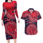 Melbourne Demons NAIDOC Week 2026 Couples Matching Long Sleeve Bodycon Dress and Hawaiian Shirt Australian Aboriginal Dot Art Dreamtime Pattern Style