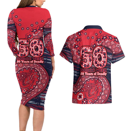 Melbourne Demons NAIDOC Week 2026 Couples Matching Long Sleeve Bodycon Dress and Hawaiian Shirt Australian Aboriginal Dot Art Dreamtime Pattern Style