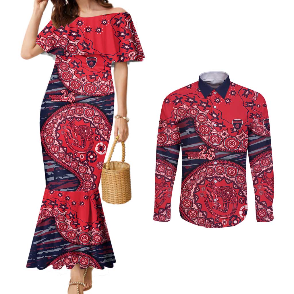 Melbourne Demons NAIDOC Week 2026 Couples Matching Mermaid Dress and Long Sleeve Button Shirt Australian Aboriginal Dot Art Dreamtime Pattern Style