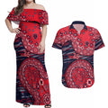 Melbourne Demons NAIDOC Week 2026 Couples Matching Off Shoulder Maxi Dress and Hawaiian Shirt Australian Aboriginal Dot Art Dreamtime Pattern Style