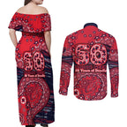 Melbourne Demons NAIDOC Week 2026 Couples Matching Off Shoulder Maxi Dress and Long Sleeve Button Shirt Australian Aboriginal Dot Art Dreamtime Pattern Style
