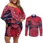 Melbourne Demons NAIDOC Week 2026 Couples Matching Off Shoulder Short Dress and Long Sleeve Button Shirt Australian Aboriginal Dot Art Dreamtime Pattern Style