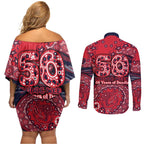 Melbourne Demons NAIDOC Week 2026 Couples Matching Off Shoulder Short Dress and Long Sleeve Button Shirt Australian Aboriginal Dot Art Dreamtime Pattern Style