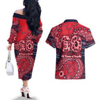 Melbourne Demons NAIDOC Week 2026 Couples Matching Off The Shoulder Long Sleeve Dress and Hawaiian Shirt Australian Aboriginal Dot Art Dreamtime Pattern Style