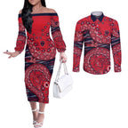 Melbourne Demons NAIDOC Week 2026 Couples Matching Off The Shoulder Long Sleeve Dress and Long Sleeve Button Shirt Australian Aboriginal Dot Art Dreamtime Pattern Style