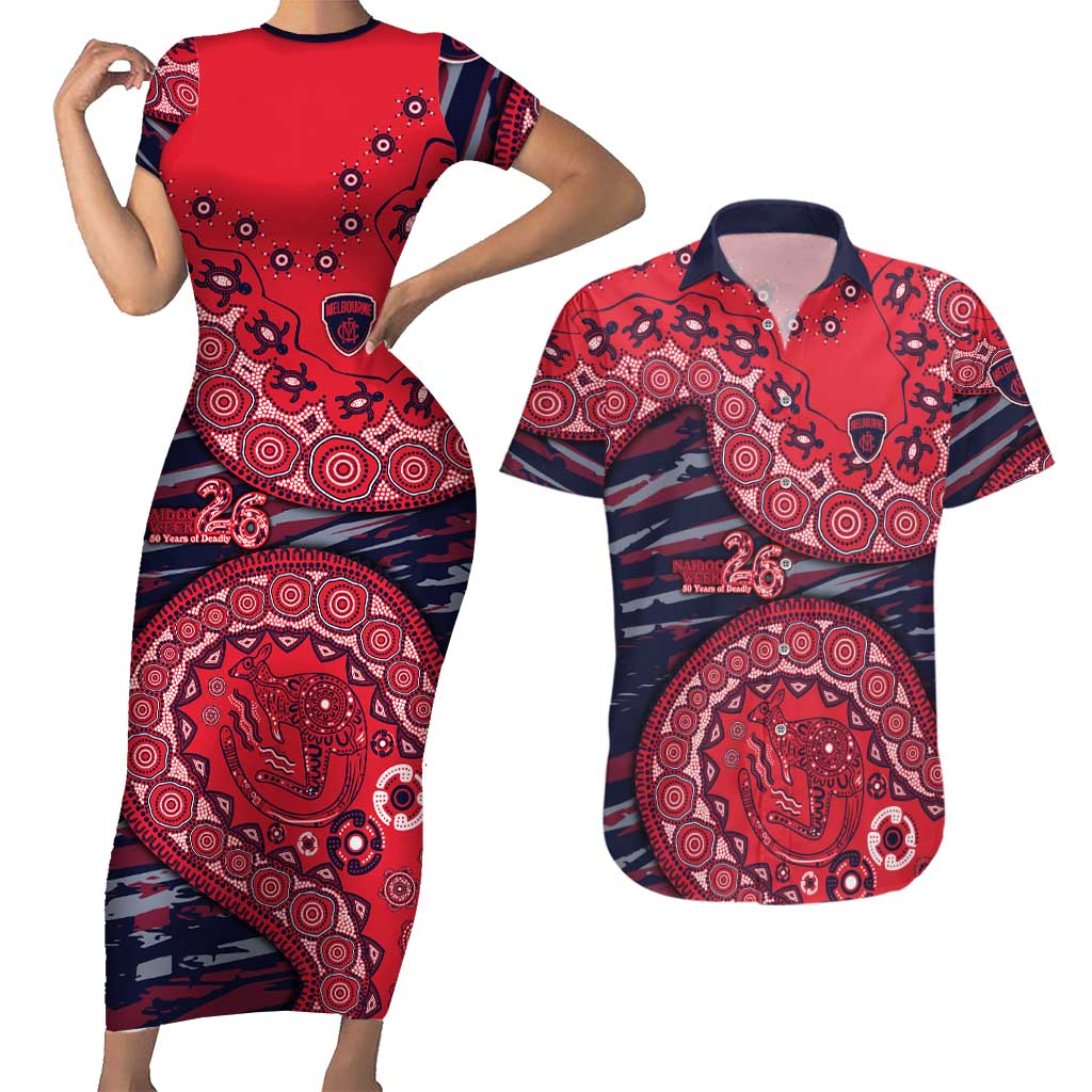 Melbourne Demons NAIDOC Week 2026 Couples Matching Short Sleeve Bodycon Dress and Hawaiian Shirt Australian Aboriginal Dot Art Dreamtime Pattern Style