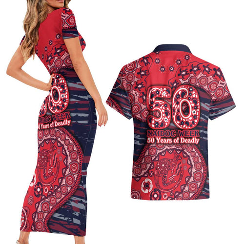 Melbourne Demons NAIDOC Week 2026 Couples Matching Short Sleeve Bodycon Dress and Hawaiian Shirt Australian Aboriginal Dot Art Dreamtime Pattern Style