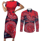 Melbourne Demons NAIDOC Week 2026 Couples Matching Short Sleeve Bodycon Dress and Long Sleeve Button Shirt Australian Aboriginal Dot Art Dreamtime Pattern Style
