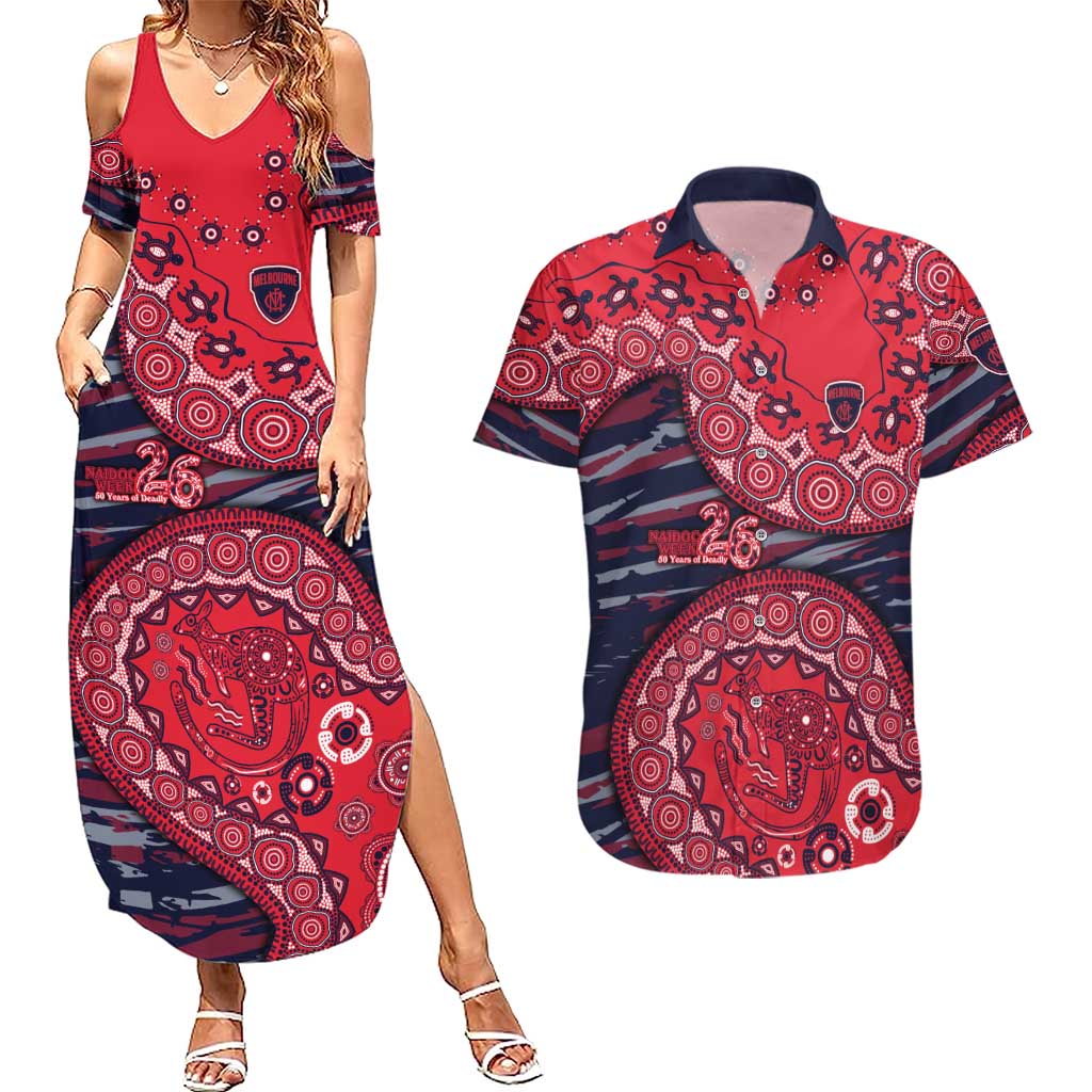 Melbourne Demons NAIDOC Week 2026 Couples Matching Summer Maxi Dress and Hawaiian Shirt Australian Aboriginal Dot Art Dreamtime Pattern Style