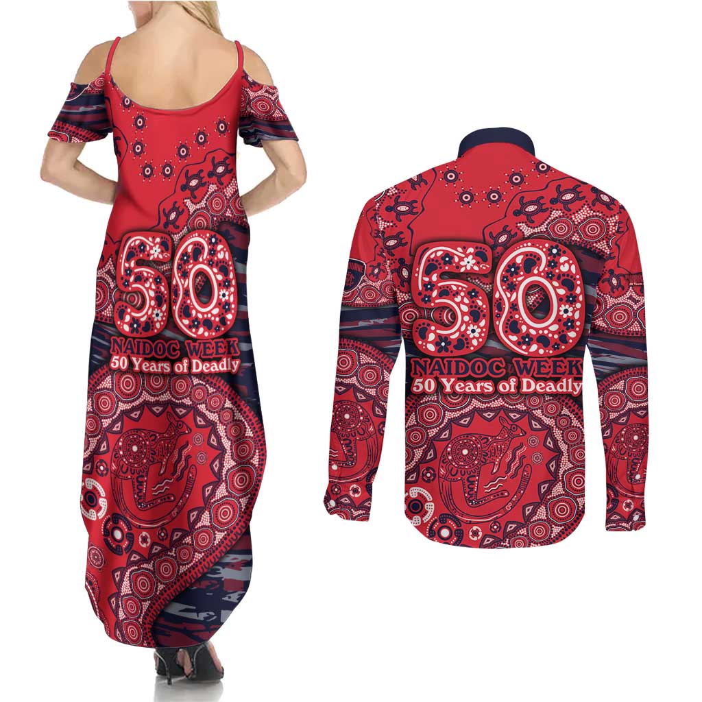 Melbourne Demons NAIDOC Week 2026 Couples Matching Summer Maxi Dress and Long Sleeve Button Shirt Australian Aboriginal Dot Art Dreamtime Pattern Style