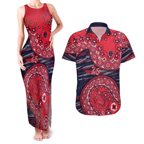Melbourne Demons NAIDOC Week 2026 Couples Matching Tank Maxi Dress and Hawaiian Shirt Australian Aboriginal Dot Art Dreamtime Pattern Style