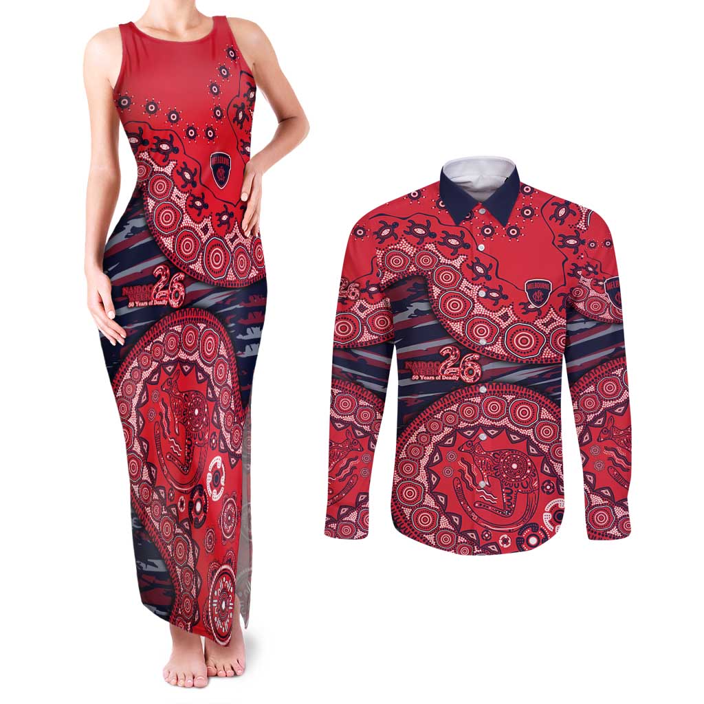 Melbourne Demons NAIDOC Week 2026 Couples Matching Tank Maxi Dress and Long Sleeve Button Shirt Australian Aboriginal Dot Art Dreamtime Pattern Style