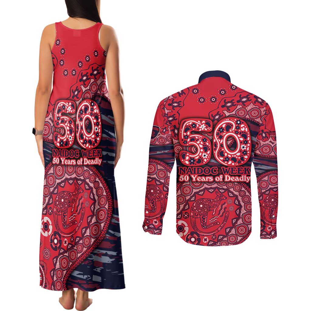 Melbourne Demons NAIDOC Week 2026 Couples Matching Tank Maxi Dress and Long Sleeve Button Shirt Australian Aboriginal Dot Art Dreamtime Pattern Style