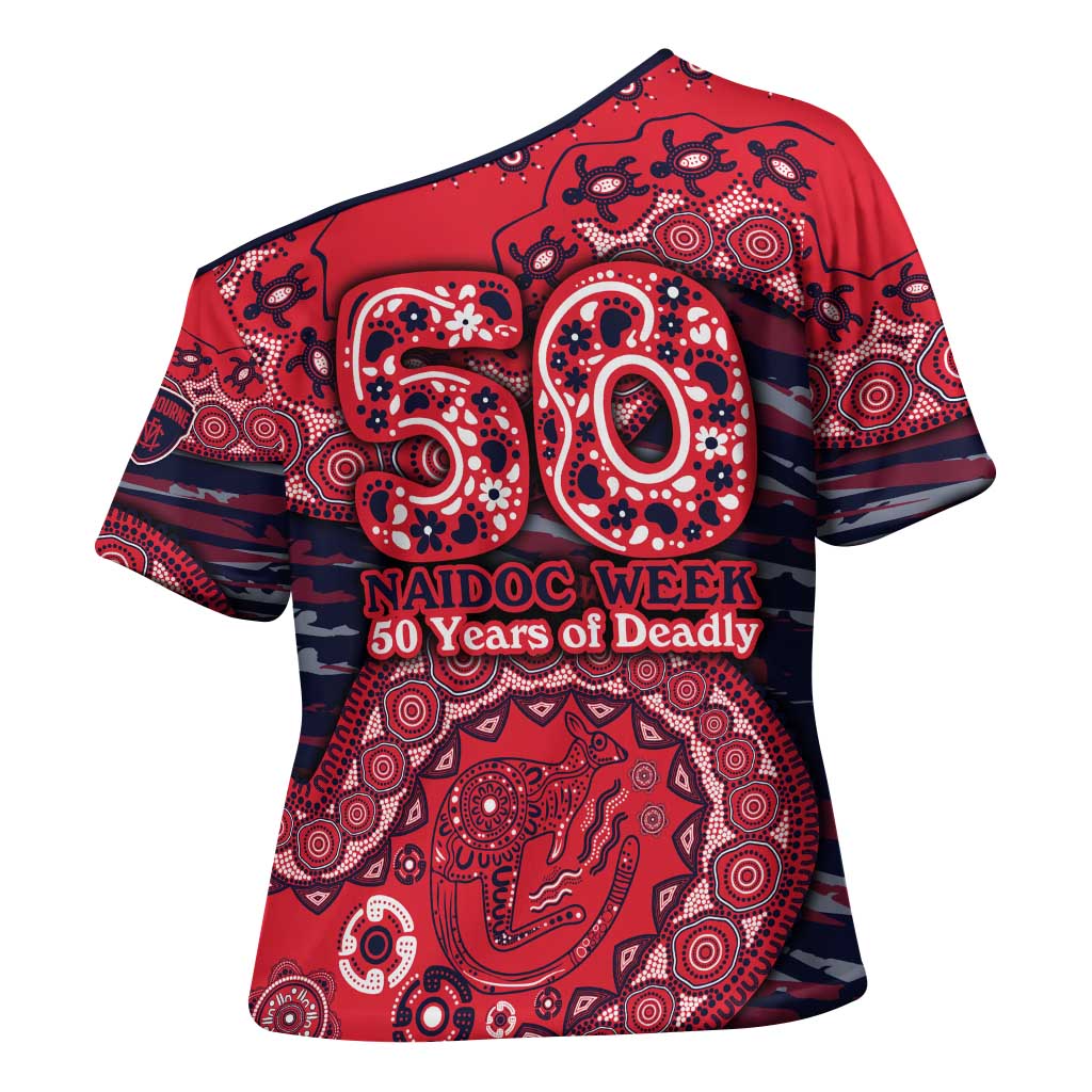 Melbourne Demons NAIDOC Week 2026 Cross Shoulder Shirt Australian Aboriginal Dot Art Dreamtime Pattern Style