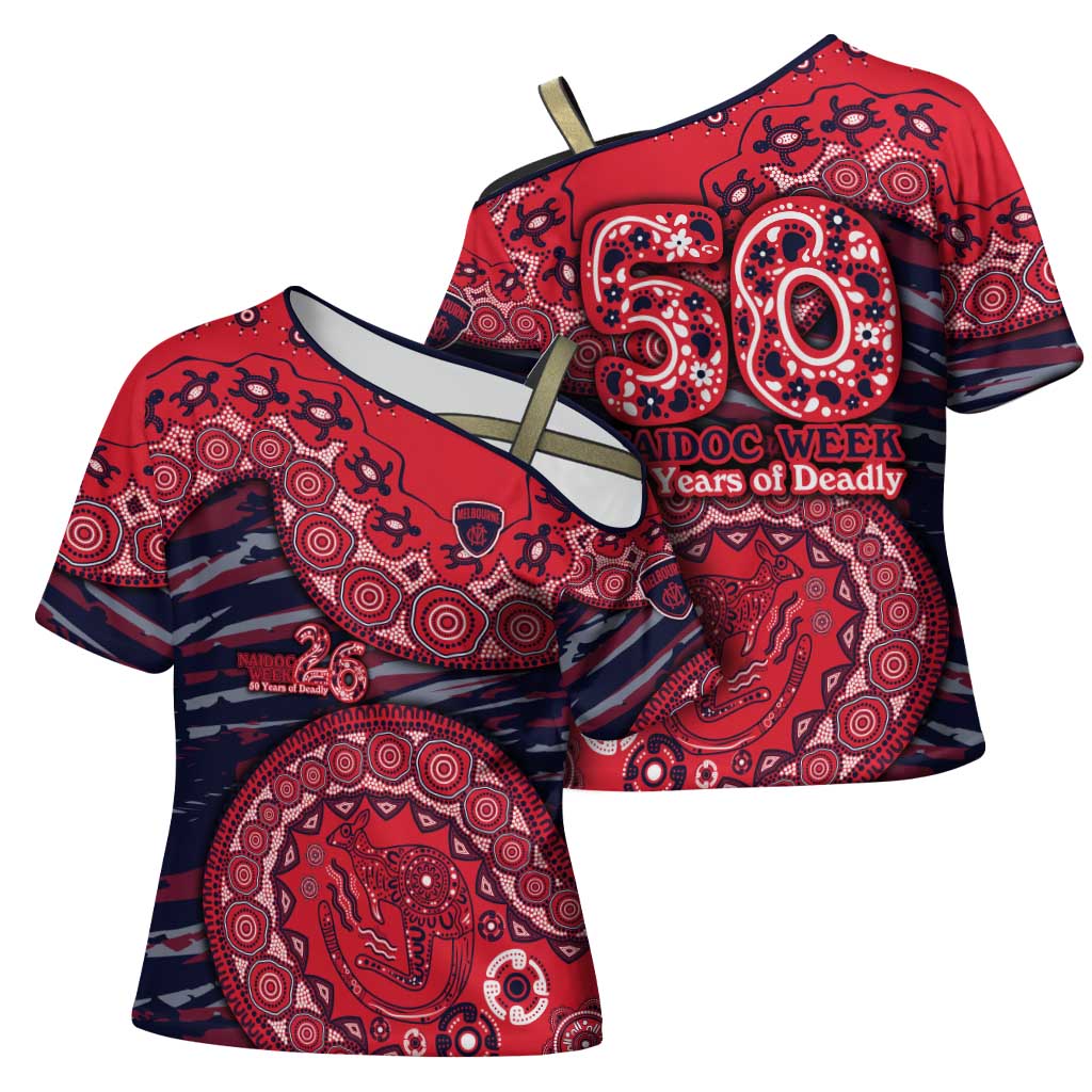 Melbourne Demons NAIDOC Week 2026 Cross Shoulder Shirt Australian Aboriginal Dot Art Dreamtime Pattern Style