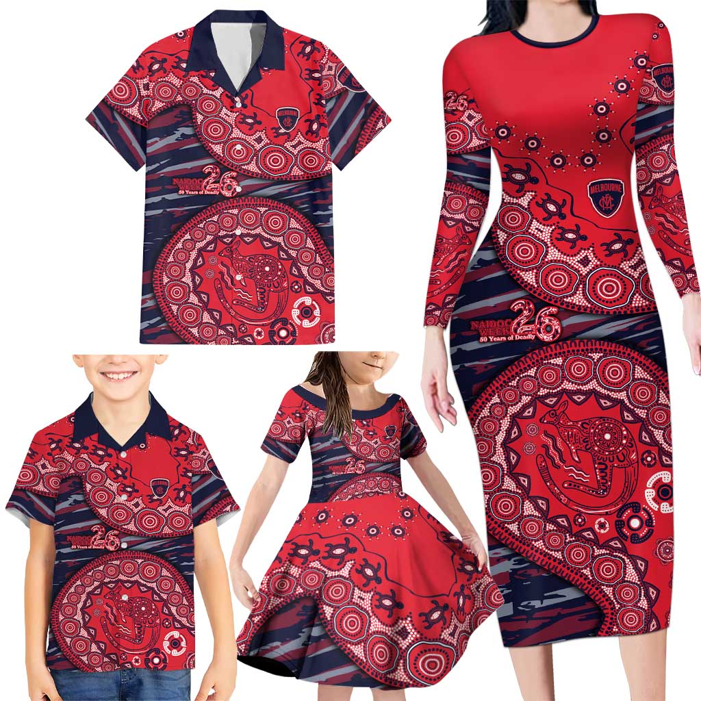 Melbourne Demons NAIDOC Week 2026 Family Matching Long Sleeve Bodycon Dress and Hawaiian Shirt Australian Aboriginal Dot Art Dreamtime Pattern Style