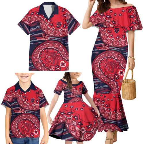 Melbourne Demons NAIDOC Week 2026 Family Matching Mermaid Dress and Hawaiian Shirt Australian Aboriginal Dot Art Dreamtime Pattern Style