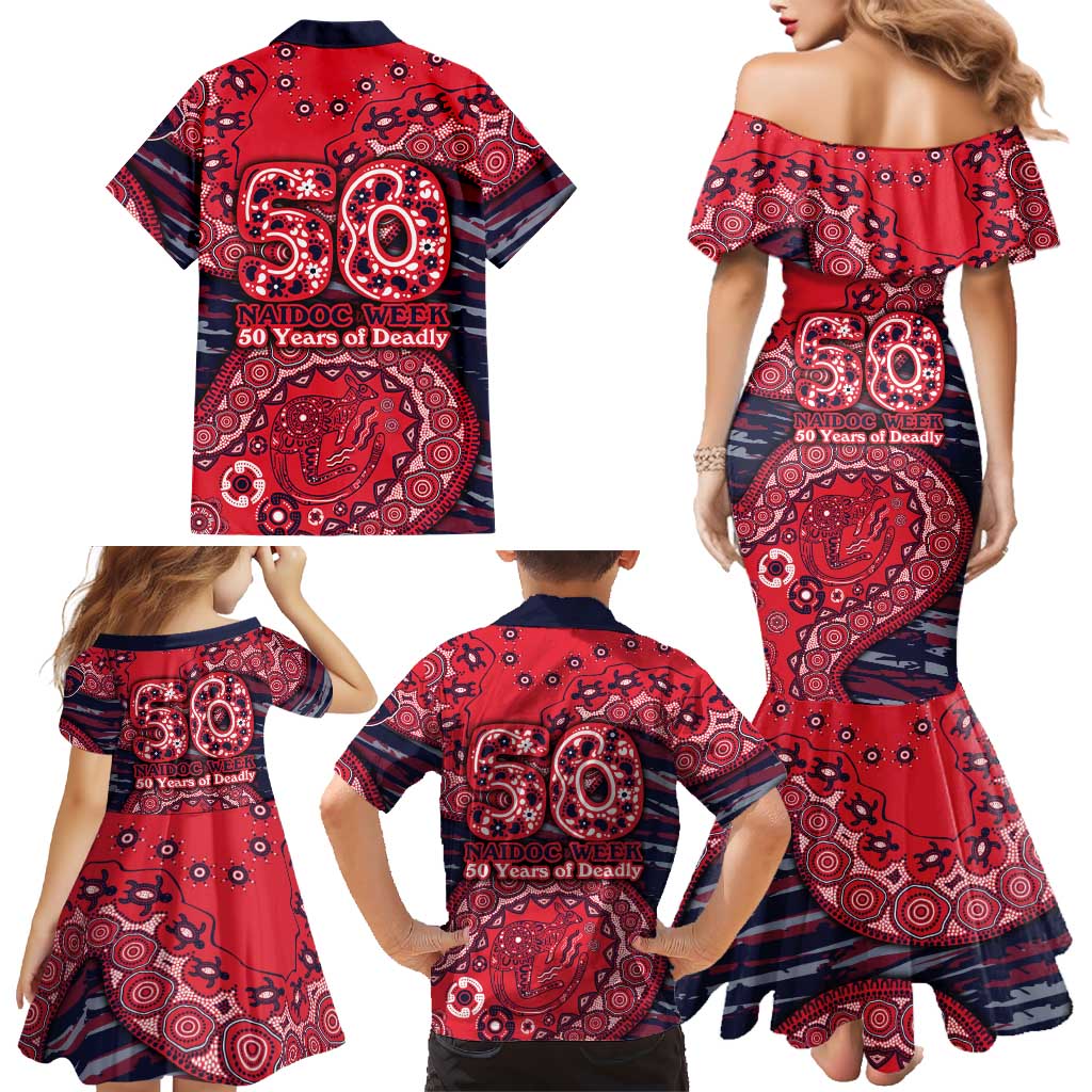 Melbourne Demons NAIDOC Week 2026 Family Matching Mermaid Dress and Hawaiian Shirt Australian Aboriginal Dot Art Dreamtime Pattern Style