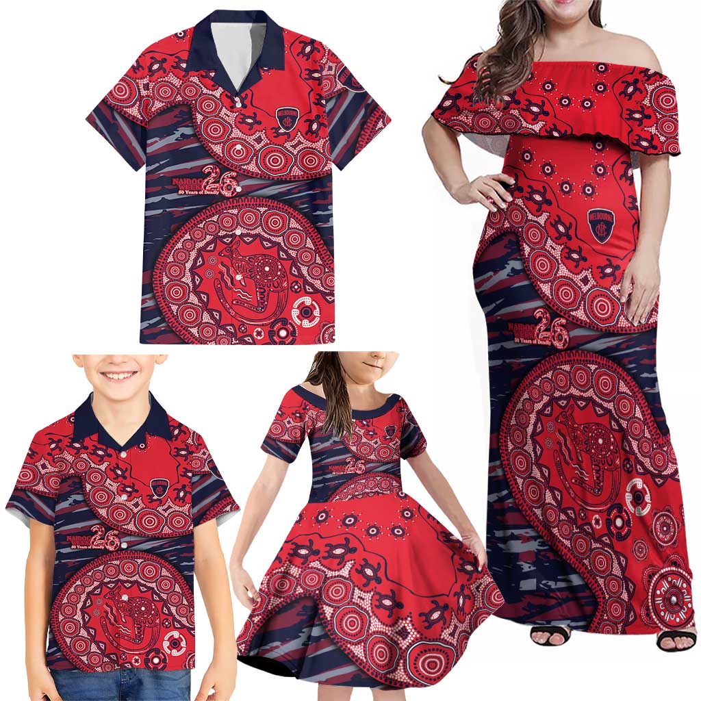 Melbourne Demons NAIDOC Week 2026 Family Matching Off Shoulder Maxi Dress and Hawaiian Shirt Australian Aboriginal Dot Art Dreamtime Pattern Style