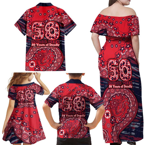 Melbourne Demons NAIDOC Week 2026 Family Matching Off Shoulder Maxi Dress and Hawaiian Shirt Australian Aboriginal Dot Art Dreamtime Pattern Style