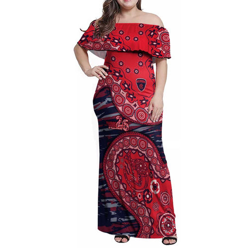 Melbourne Demons NAIDOC Week 2026 Family Matching Off Shoulder Maxi Dress and Hawaiian Shirt Australian Aboriginal Dot Art Dreamtime Pattern Style