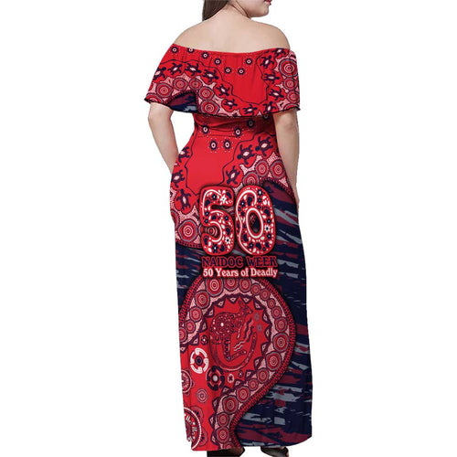Melbourne Demons NAIDOC Week 2026 Family Matching Off Shoulder Maxi Dress and Hawaiian Shirt Australian Aboriginal Dot Art Dreamtime Pattern Style