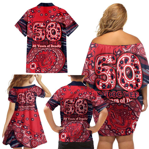 Melbourne Demons NAIDOC Week 2026 Family Matching Off Shoulder Short Dress and Hawaiian Shirt Australian Aboriginal Dot Art Dreamtime Pattern Style