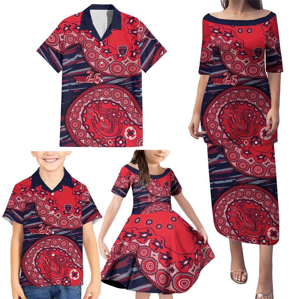 Melbourne Demons NAIDOC Week 2026 Family Matching Puletasi and Hawaiian Shirt Australian Aboriginal Dot Art Dreamtime Pattern Style