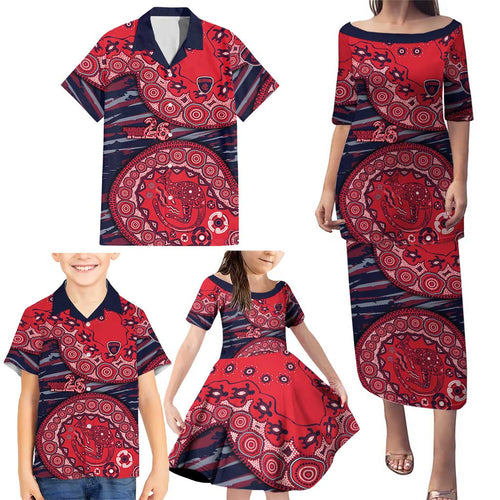 Melbourne Demons NAIDOC Week 2026 Family Matching Puletasi and Hawaiian Shirt Australian Aboriginal Dot Art Dreamtime Pattern Style