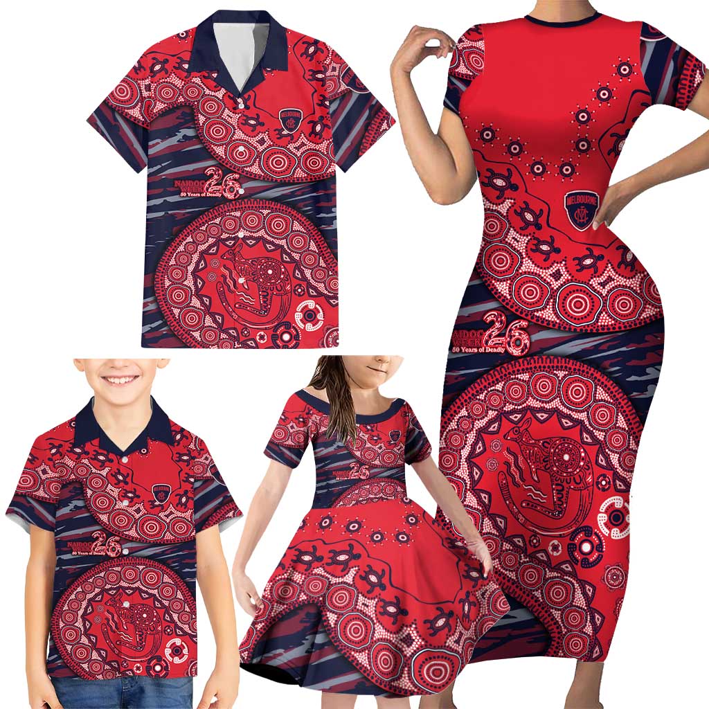 Melbourne Demons NAIDOC Week 2026 Family Matching Short Sleeve Bodycon Dress and Hawaiian Shirt Australian Aboriginal Dot Art Dreamtime Pattern Style