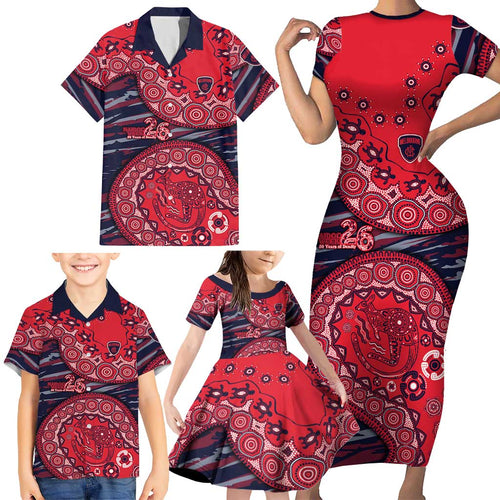 Melbourne Demons NAIDOC Week 2026 Family Matching Short Sleeve Bodycon Dress and Hawaiian Shirt Australian Aboriginal Dot Art Dreamtime Pattern Style