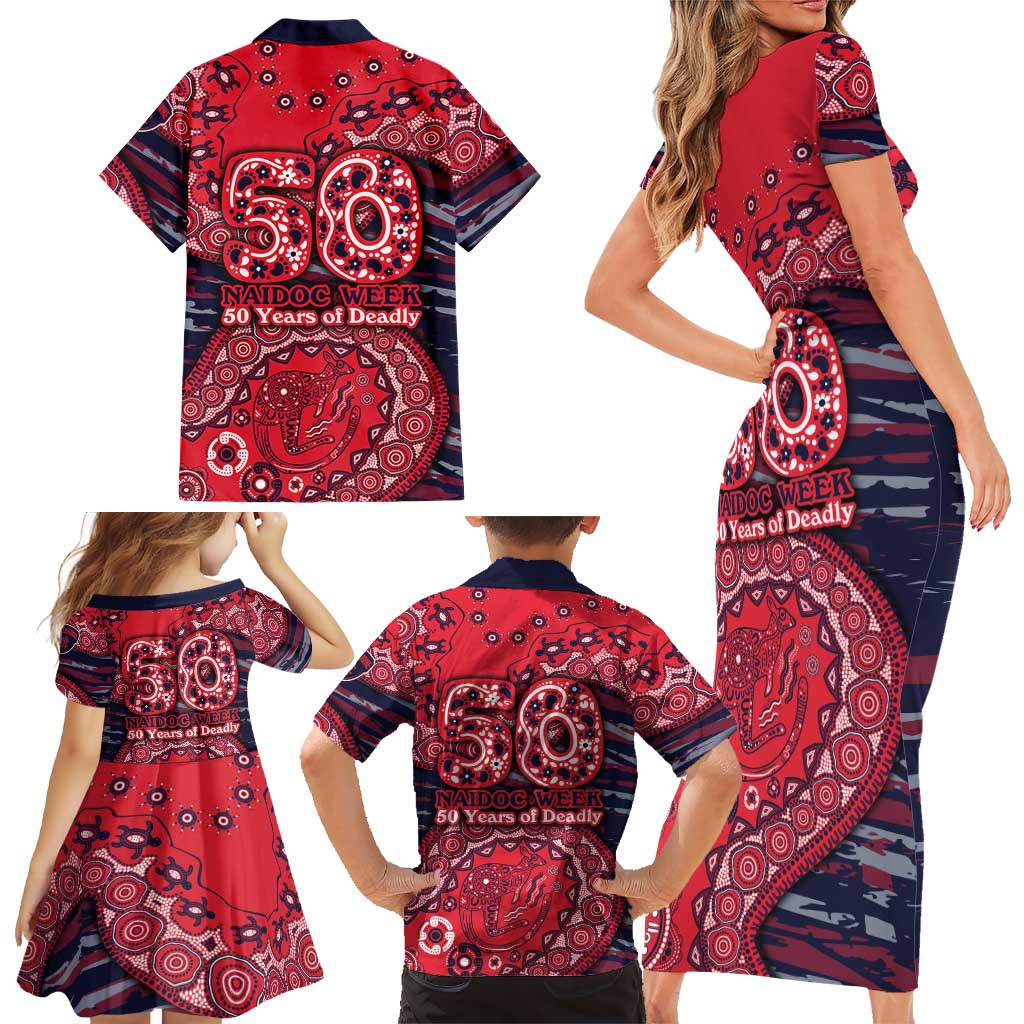 Melbourne Demons NAIDOC Week 2026 Family Matching Short Sleeve Bodycon Dress and Hawaiian Shirt Australian Aboriginal Dot Art Dreamtime Pattern Style