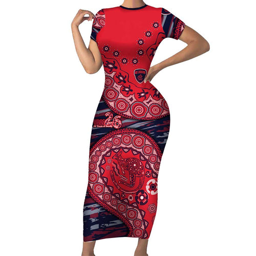 Melbourne Demons NAIDOC Week 2026 Family Matching Short Sleeve Bodycon Dress and Hawaiian Shirt Australian Aboriginal Dot Art Dreamtime Pattern Style