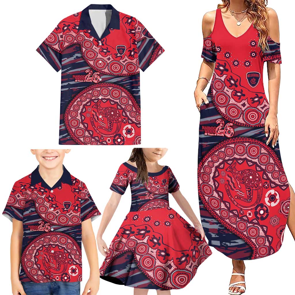 Melbourne Demons NAIDOC Week 2026 Family Matching Summer Maxi Dress and Hawaiian Shirt Australian Aboriginal Dot Art Dreamtime Pattern Style