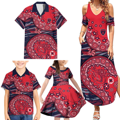 Melbourne Demons NAIDOC Week 2026 Family Matching Summer Maxi Dress and Hawaiian Shirt Australian Aboriginal Dot Art Dreamtime Pattern Style